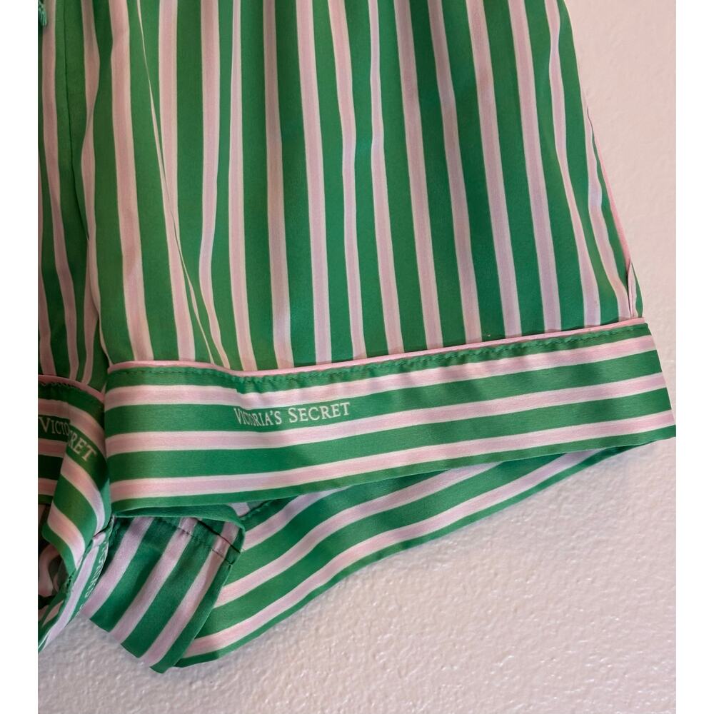 VICTORIA’S SECRET Pajama Lounge Shorts | Green White Stripe Satin Soft | SMALL - Picture 3 of 5